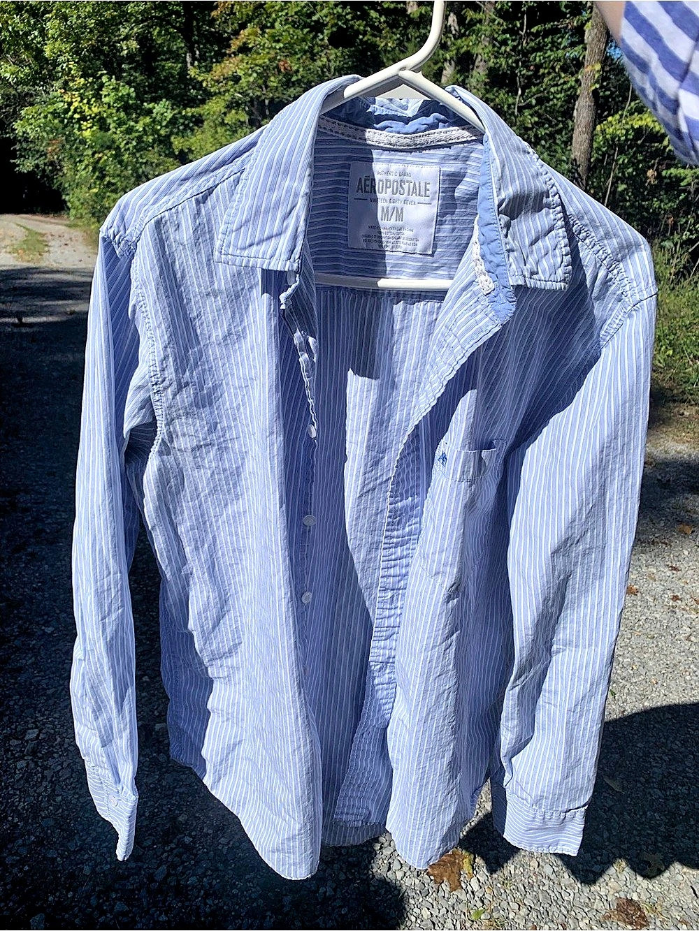 Aeropostale Striped Button Down Shirt Blue & White Medium